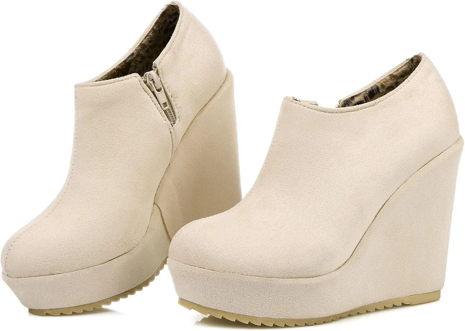 SHEMEE Women's Wedge Heels Ankle Boots High Heeled Platform Pumps Round Toe Zip Up Short Booties Office Party Dress Shoes