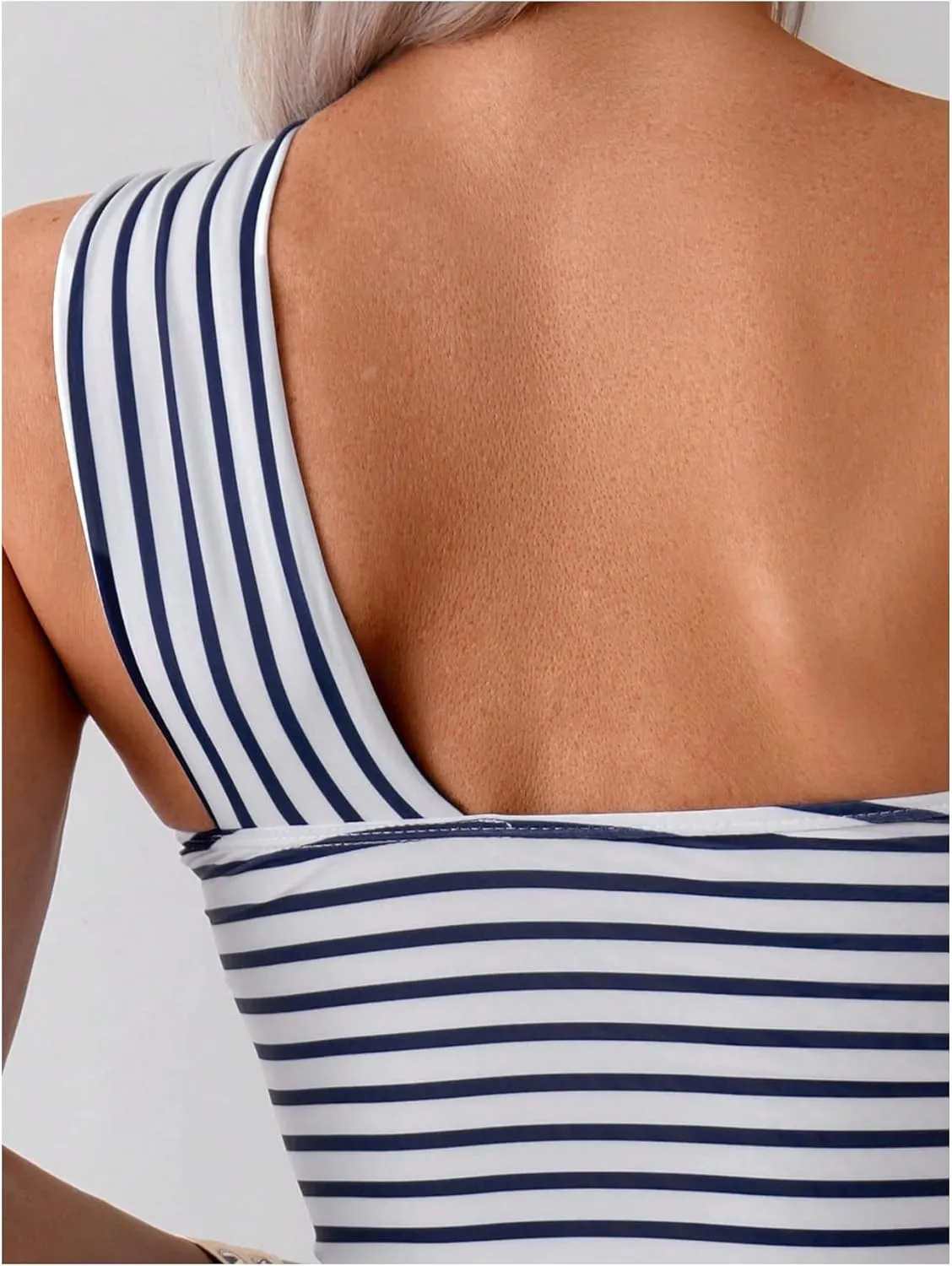 SHENHE Women's Striped Tankini Set One Shoulder Cut Out Swimwear Low Rise 2 Piece Swimsuits