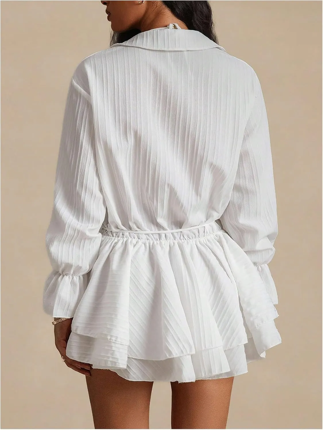 SHENHE Women's Swimsuit Cover Up Long Sleeve Deep V Layered Ruffle Beach Dress Coverups