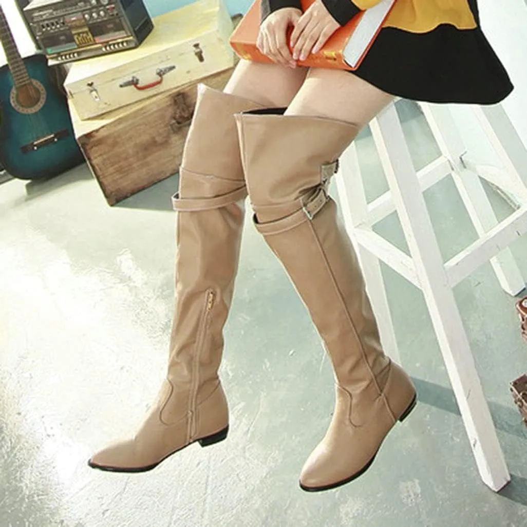 Shinelly Women Knee High Riding Boots Flat Over the Knee High Boots Low Heel