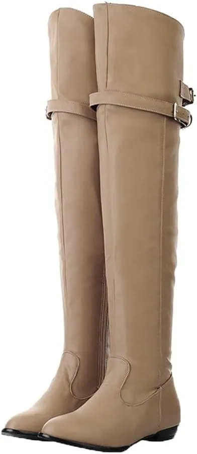 Shinelly Women Knee High Riding Boots Flat Over the Knee High Boots Low Heel