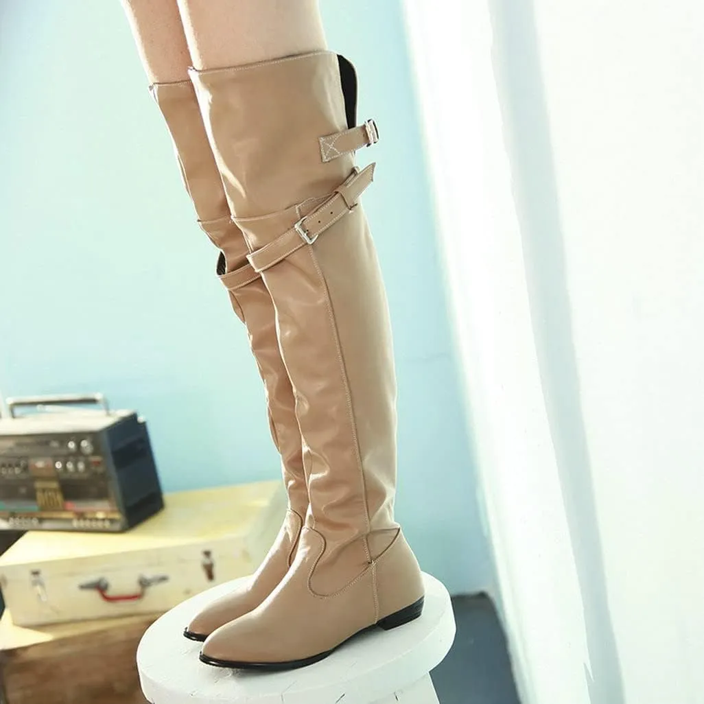 Shinelly Women Knee High Riding Boots Flat Over the Knee High Boots Low Heel