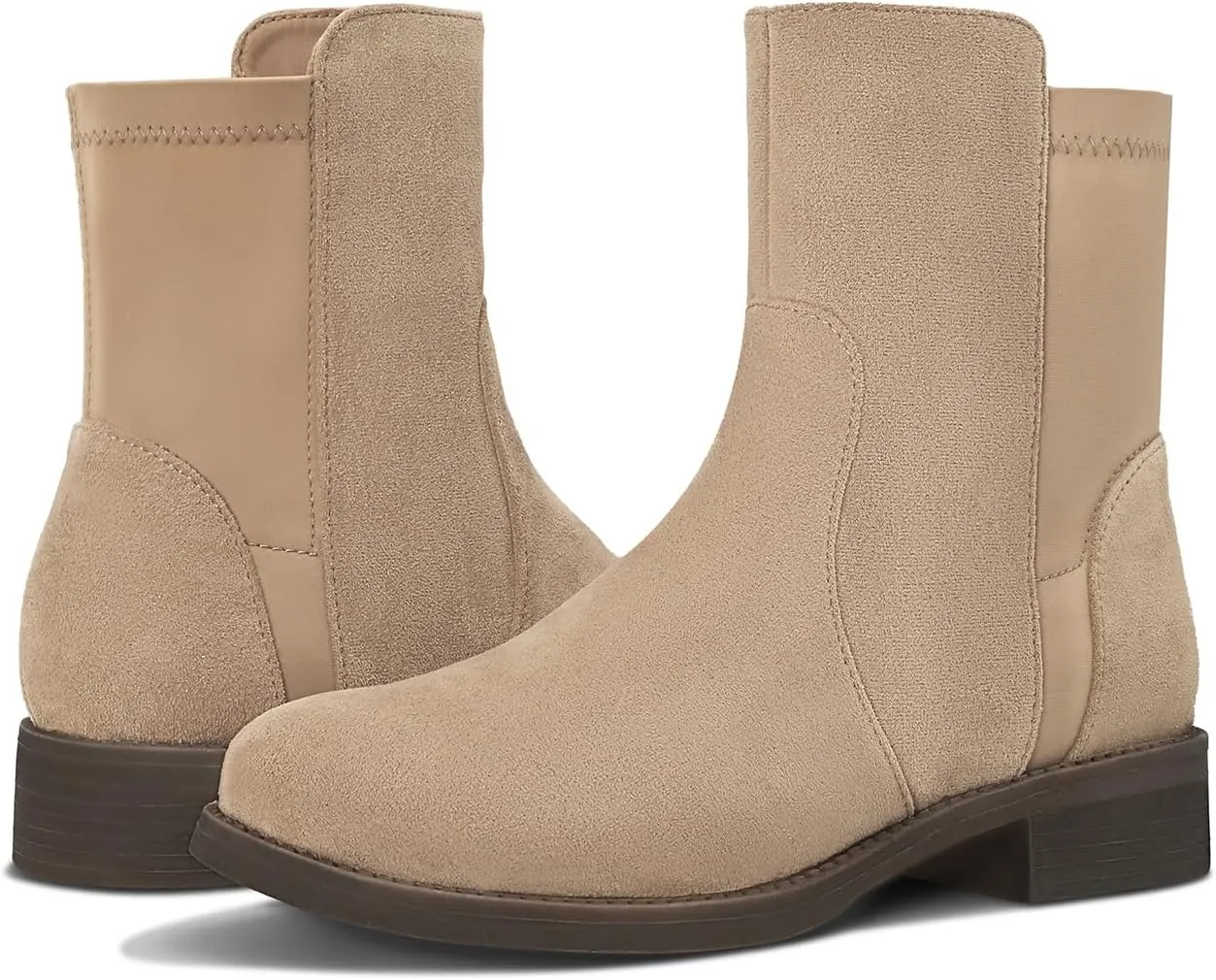 Shoe'N Tale Ankle Boots for Women Low Chunky Round Toe Short Boots Block Heel Booties Side Zipper