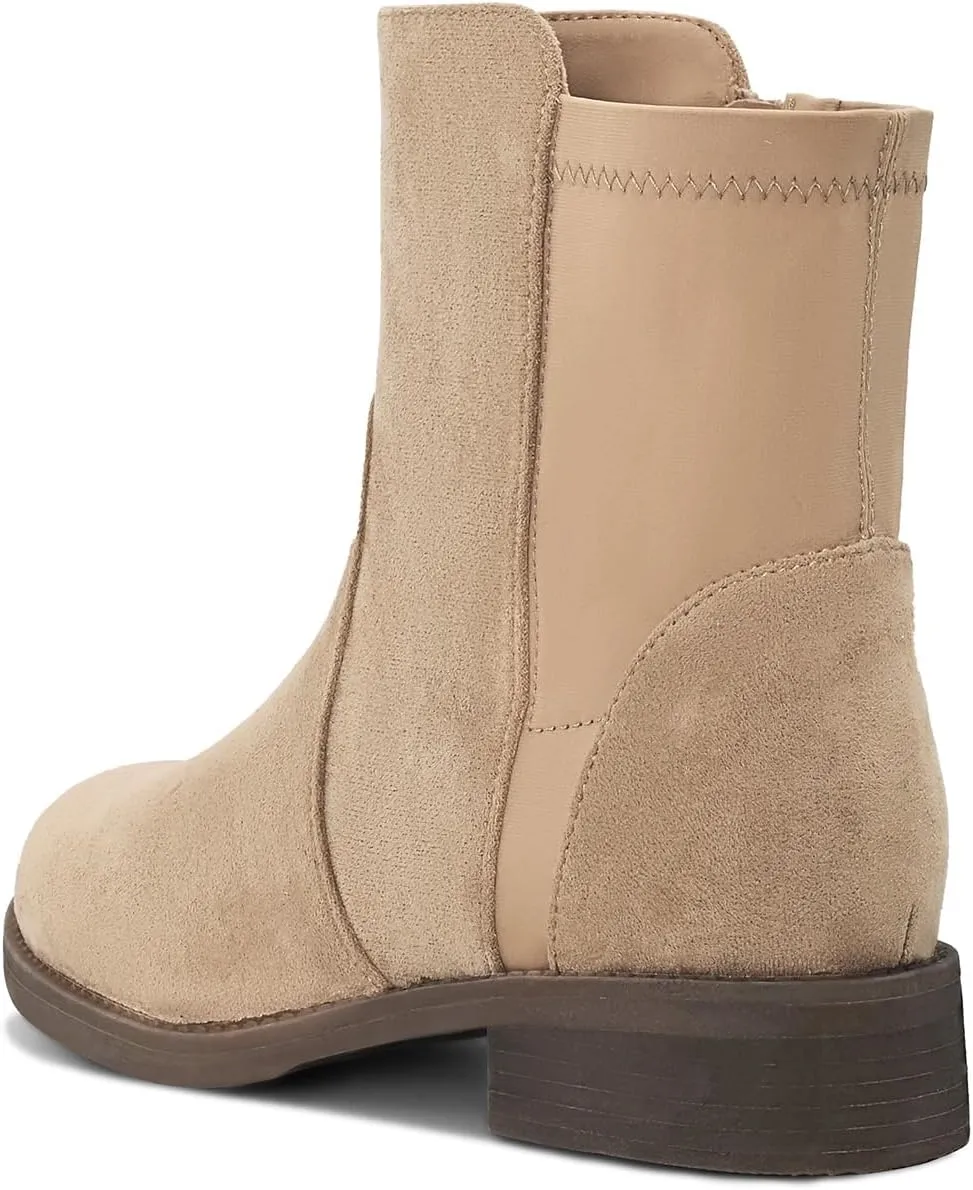 Shoe'N Tale Ankle Boots for Women Low Chunky Round Toe Short Boots Block Heel Booties Side Zipper