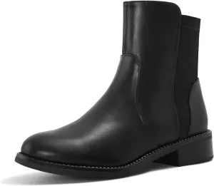 Shoe'N Tale Ankle Boots for Women Low Chunky Round Toe Short Boots Block Heel Booties Side Zipper