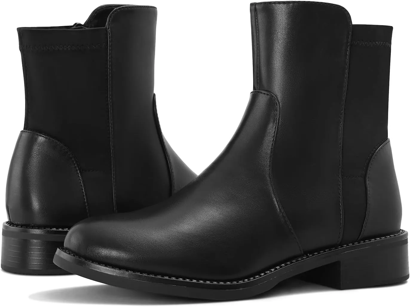 Shoe'N Tale Ankle Boots for Women Low Chunky Round Toe Short Boots Block Heel Booties Side Zipper