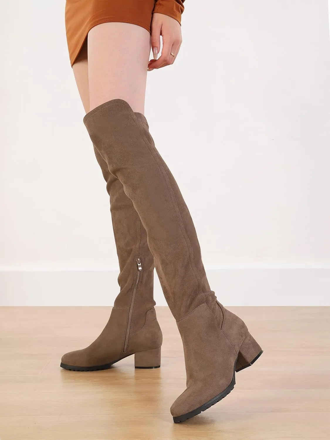 Shoe'N Tale Chunky Block Low Heel for Women Comfortable Over The Knee Thigh High Boots