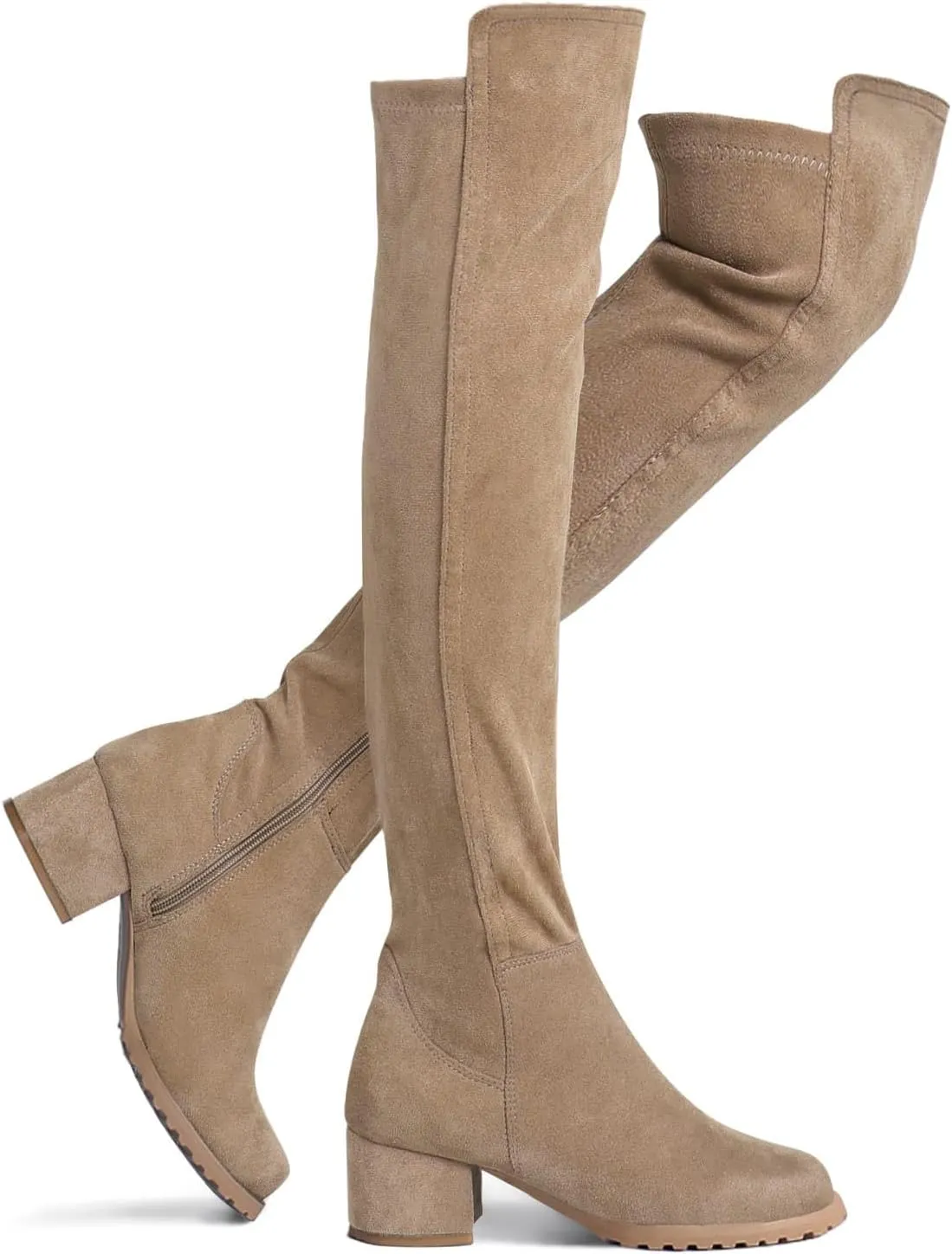 Shoe'N Tale Chunky Block Low Heel for Women Comfortable Over The Knee Thigh High Boots