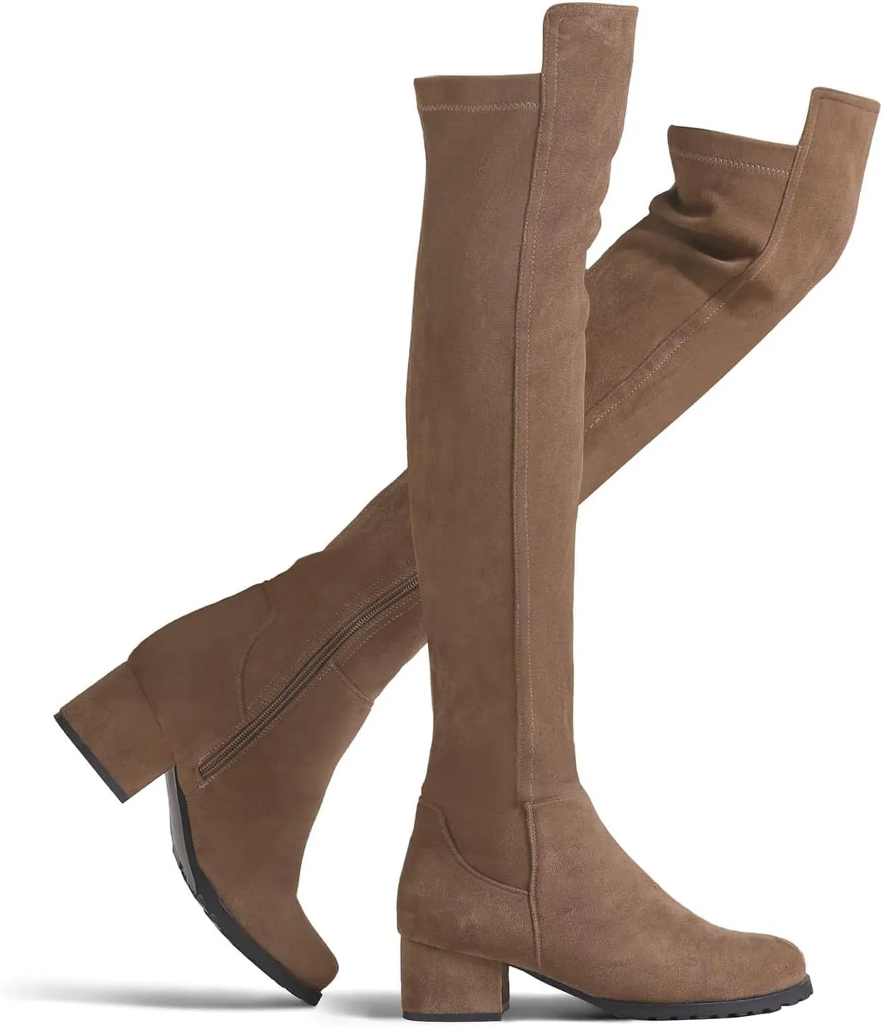 Shoe'N Tale Chunky Block Low Heel for Women Comfortable Over The Knee Thigh High Boots