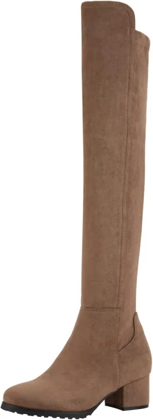 Shoe'N Tale Chunky Block Low Heel for Women Comfortable Over The Knee Thigh High Boots