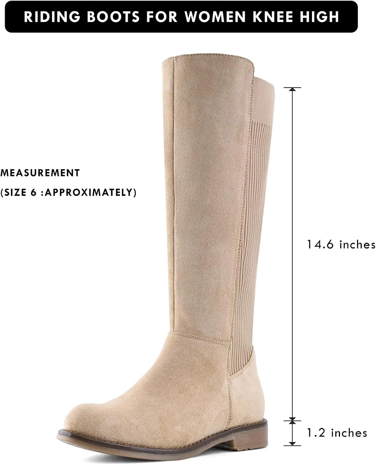 Shoe'N Tale Women's Knee High Boots Flat Low Heel Stretchy Round Toe with Side Zipper