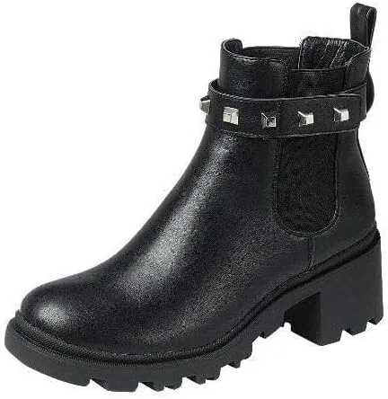 Shoes - Women's Chunky Heel Lug Sole Fashion Ankle Boots, Formal Black Booties for Women