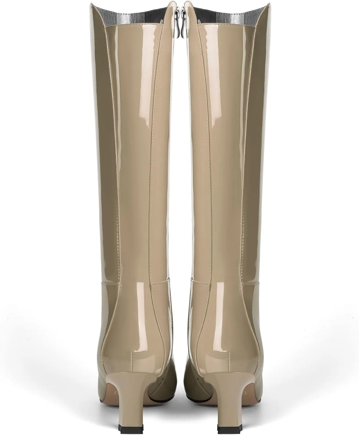 SHOWFOREST Womens Patent Dress Zip Dating Round Toe Kitten Low Heel Mid Calf Boots 2 Inch