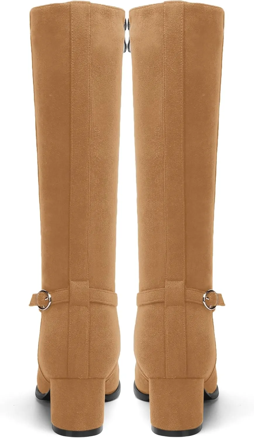 SHOWFOREST Womens Zip Suede Solid Outdoor Round Toe Sexy Chunky Low Heel Mid Calf Boots 2 Inch