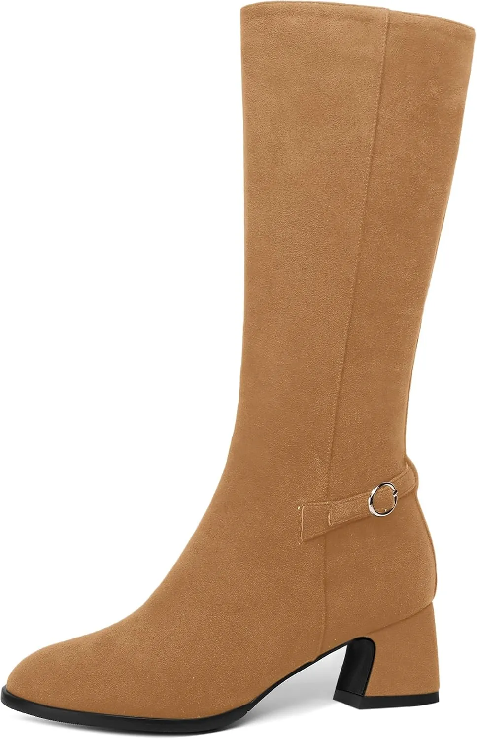 SHOWFOREST Womens Zip Suede Solid Outdoor Round Toe Sexy Chunky Low Heel Mid Calf Boots 2 Inch