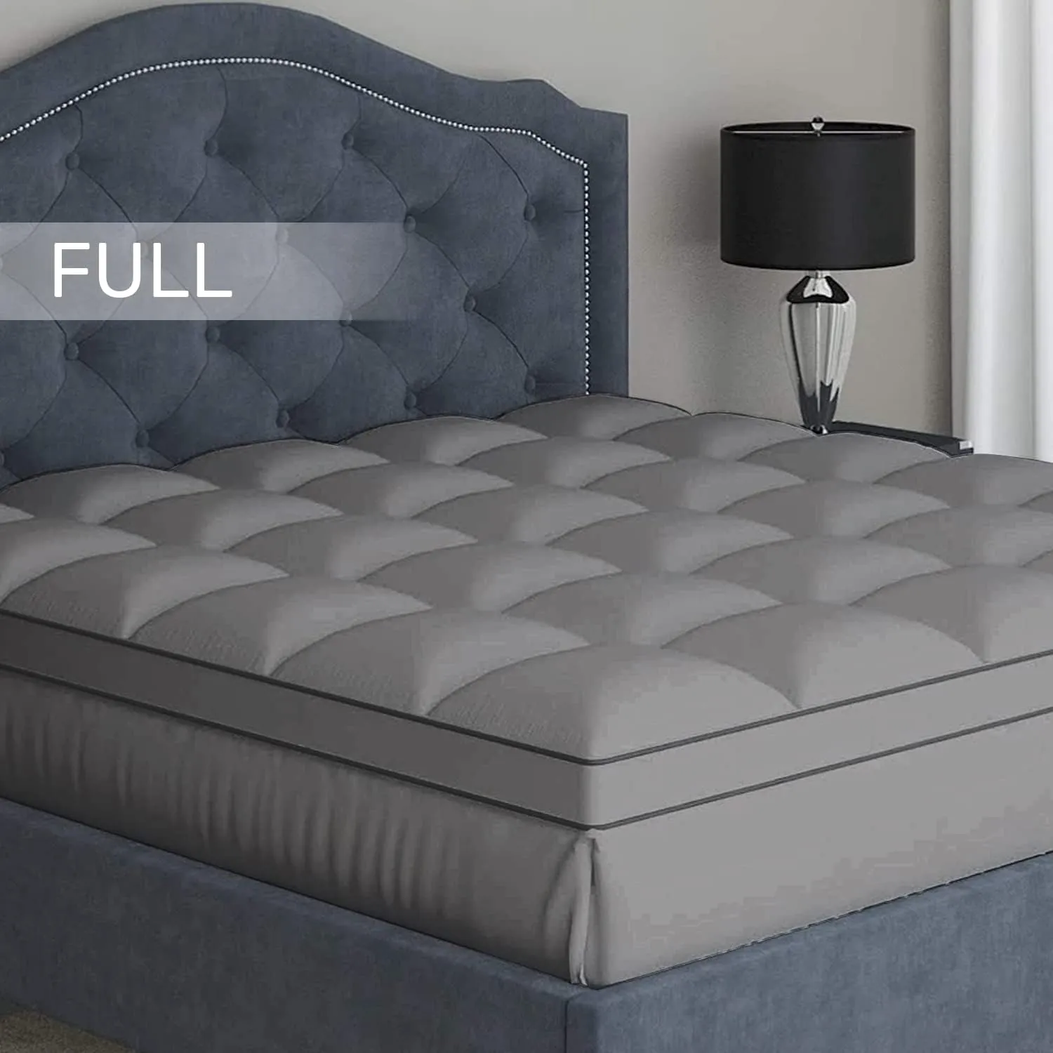 Sleep Mantra 100% Cotton Mattress Topper Full Size - Premium Wrap-Around Cooling Topper Fits up to 20-Inch Mattress - Extra Soft, Deep Pocket, Breathable & Plush Quilted Down Fill (Gray)
