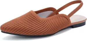 Slingback Flats for Women Pointed Toe Flats Breathable Knit Comfortable Dressy Casual for Work Office Slip on Ballet Flats