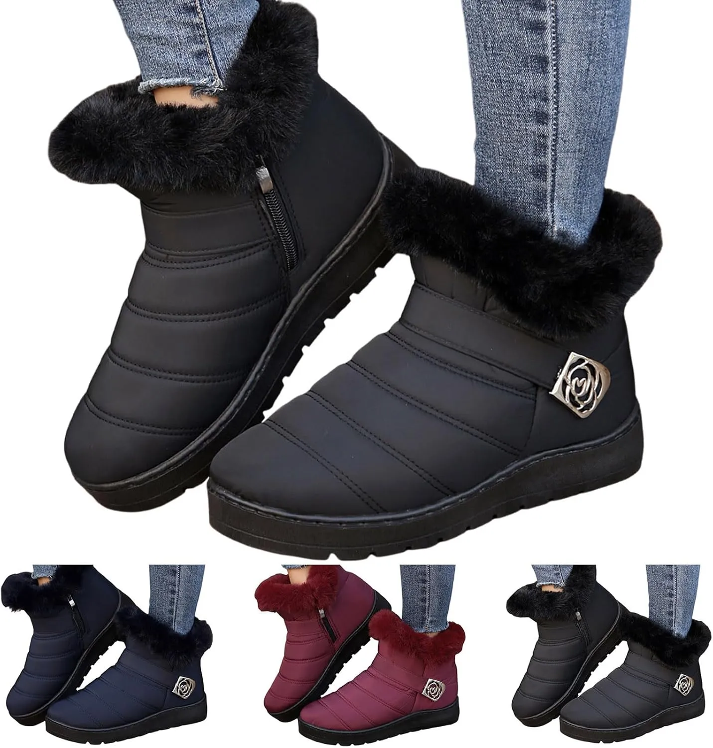 Snow Boots for Women Platform Boots 2024 Winter Warm Outdoor Waterproof Plush Insulation Flat Bottom Short Boots