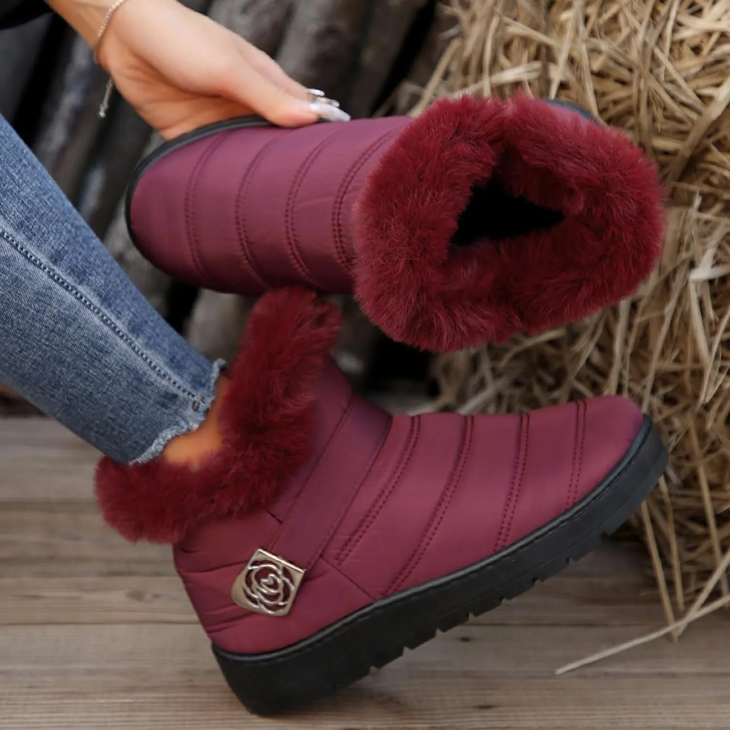 Snow Boots for Women Platform Boots 2024 Winter Warm Outdoor Waterproof Plush Insulation Flat Bottom Short Boots