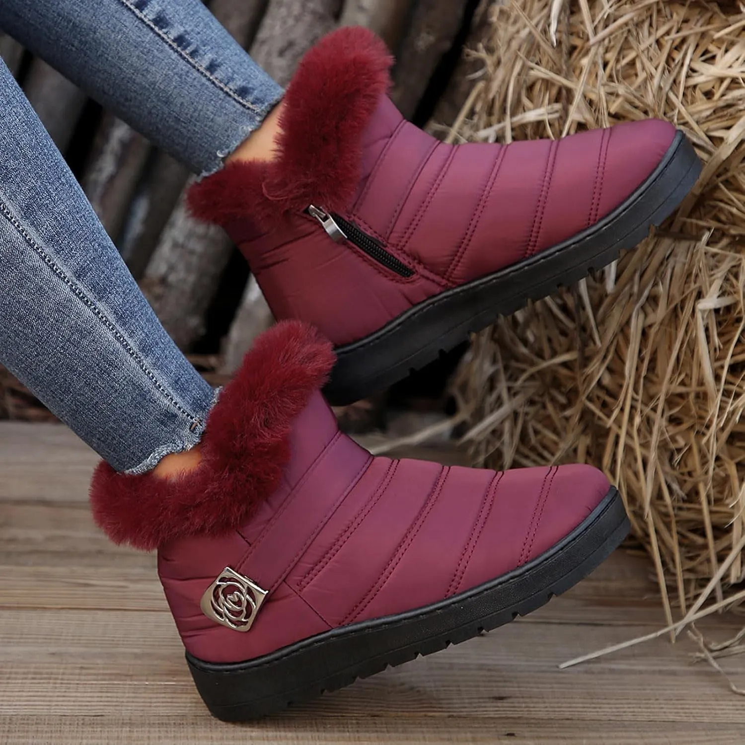 Snow Boots for Women Platform Boots 2024 Winter Warm Outdoor Waterproof Plush Insulation Flat Bottom Short Boots