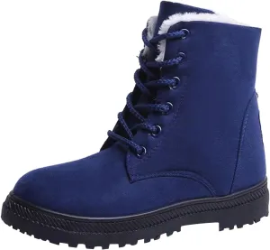 Snow Boots For Women Waterproof Platform Boots for Women Chunky Heel Warm Round Toe Lace Up Flat Short Snow Boots