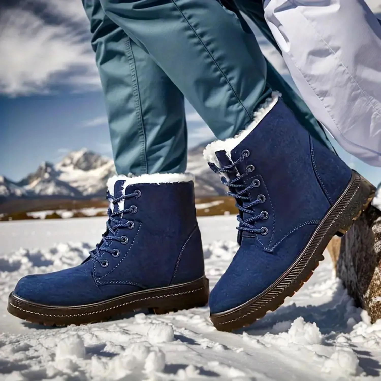 Snow Boots For Women Waterproof Platform Boots for Women Chunky Heel Warm Round Toe Lace Up Flat Short Snow Boots