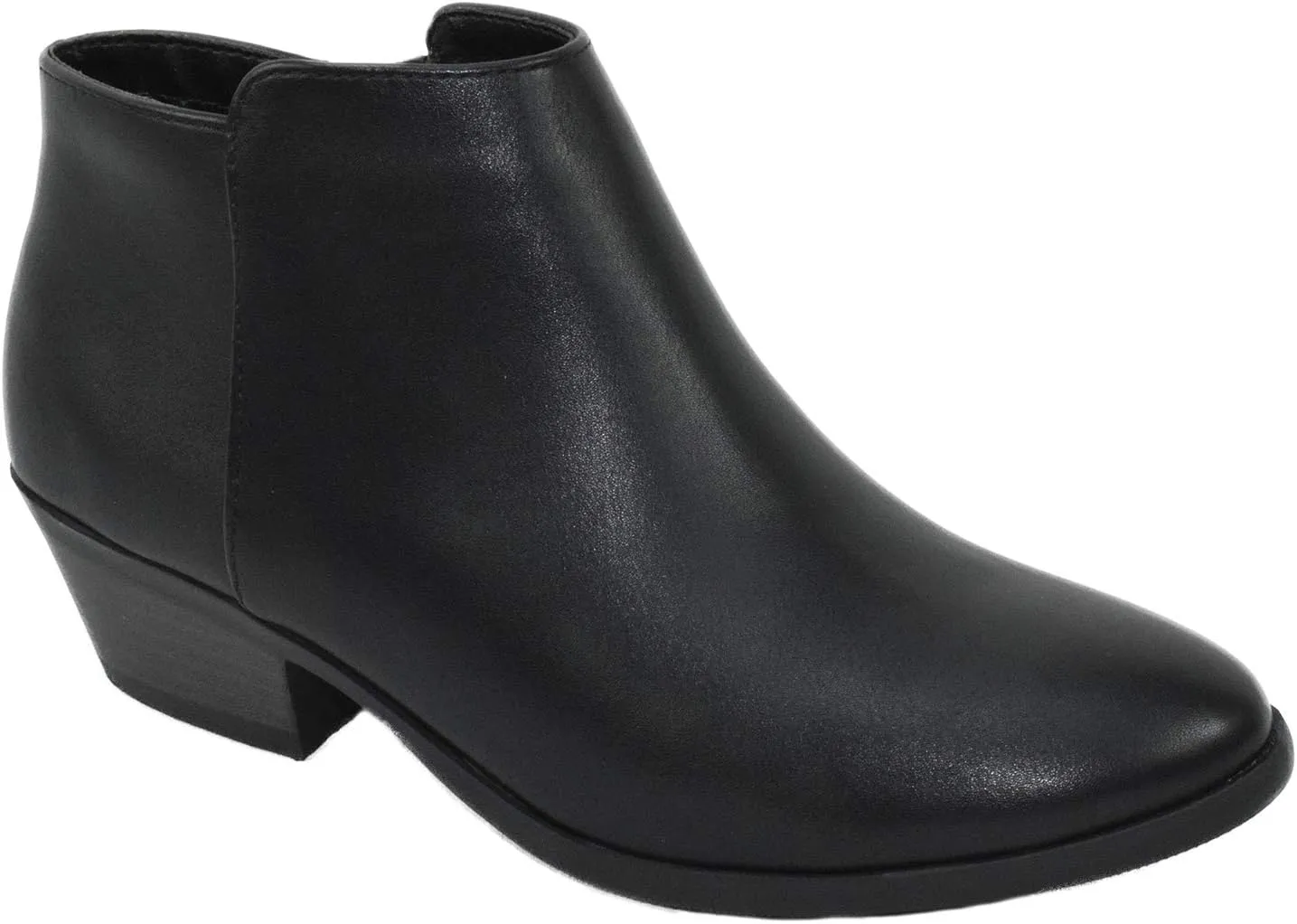 Soda Women Small Short Heel Ankle Boots Side Zipper Booties Faux Leather Mug-S Black PU 7.5