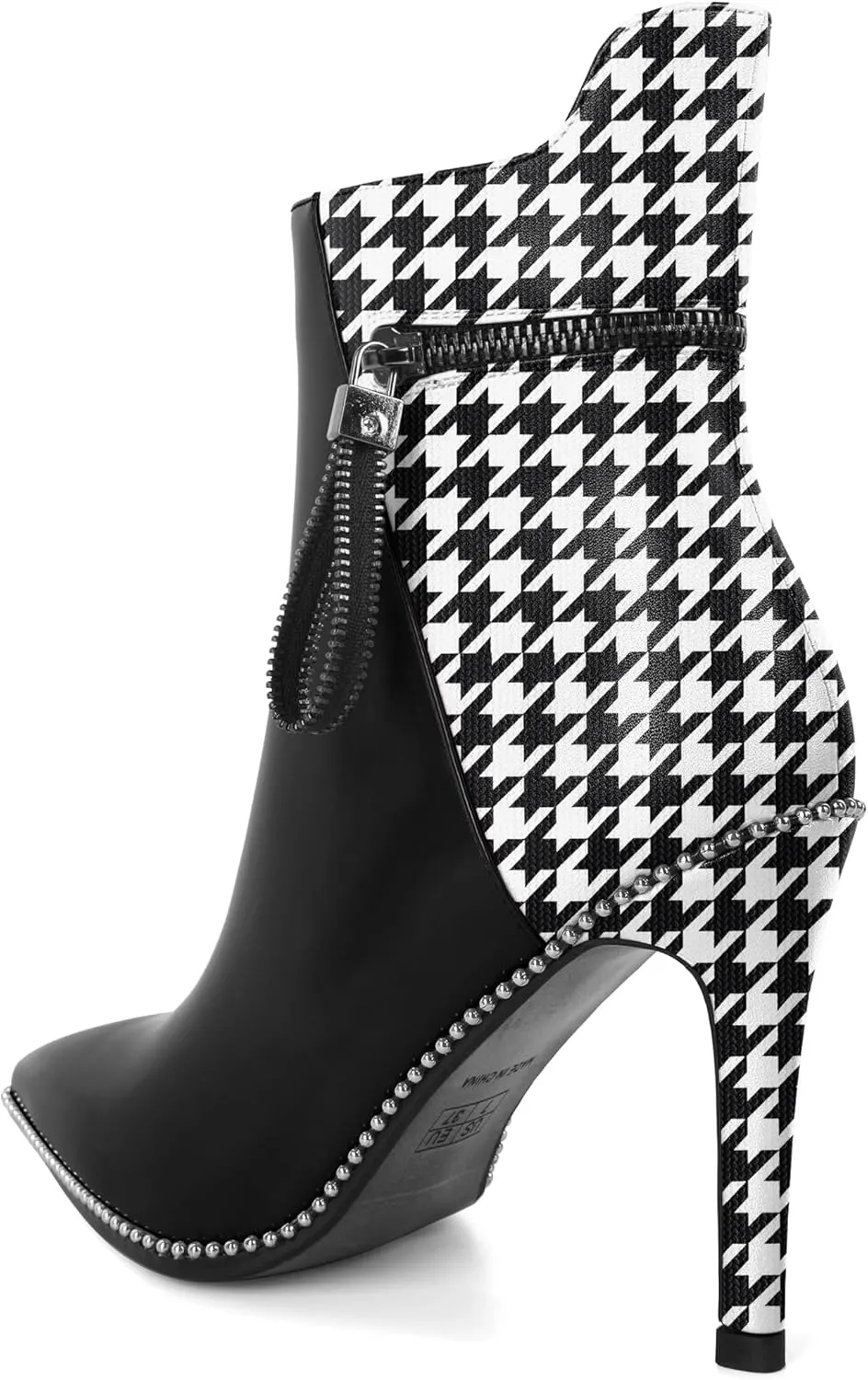 Soireelady Women Ankle Boots High Heel Boots Pointed Toe Stilettos Booties Beaded Short Boots Side Zipper 4 Inch