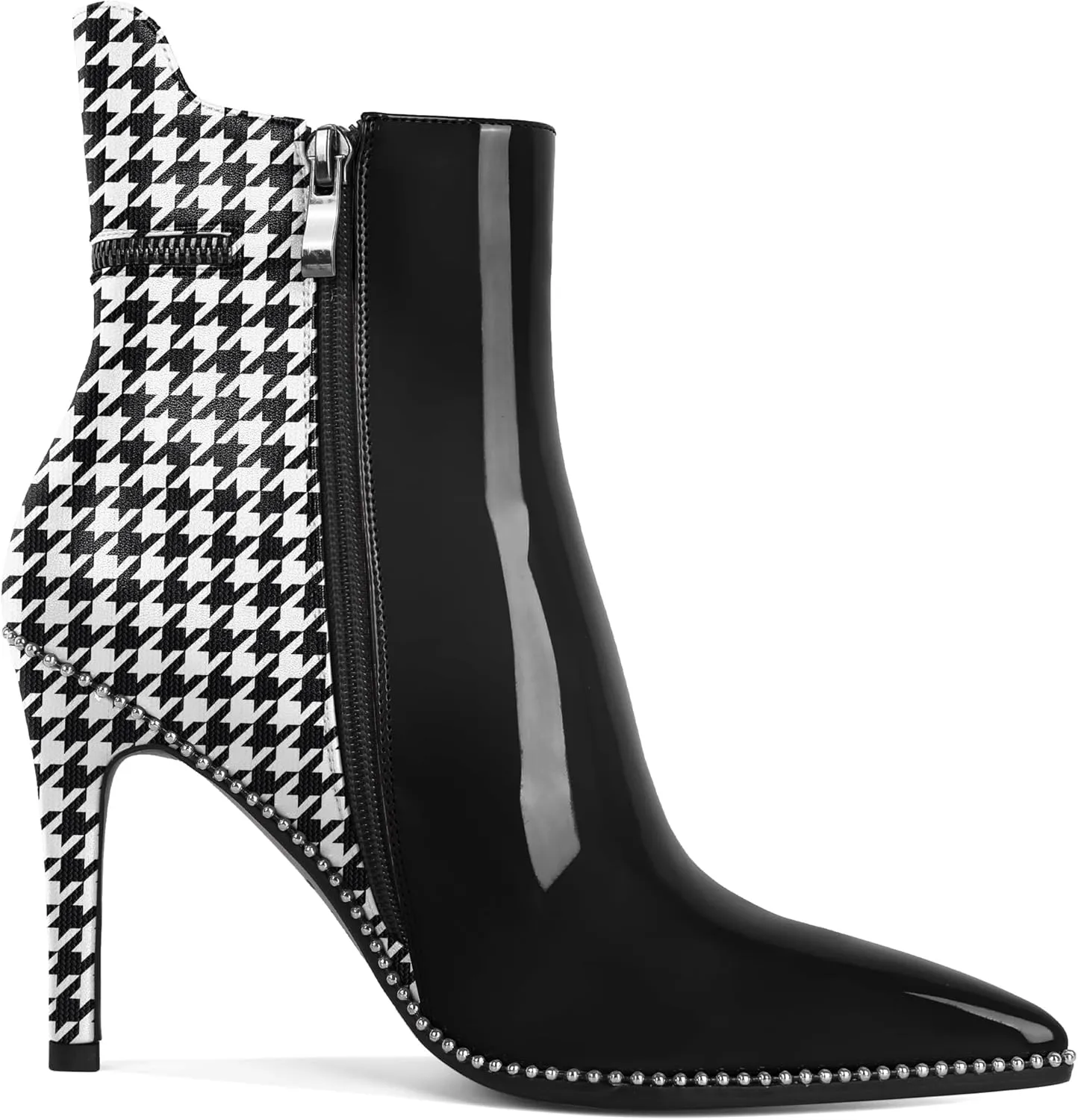 Soireelady Women Ankle Boots High Heel Boots Pointed Toe Stilettos Booties Beaded Short Boots Side Zipper 4 Inch