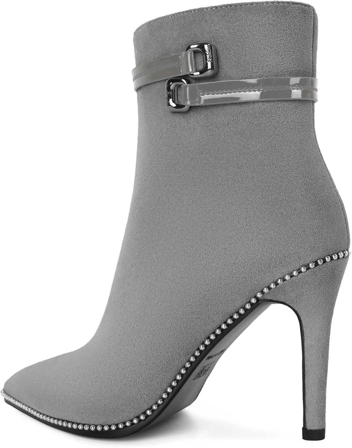 Soireelady Womens Ankle Boots Pointed Toe Thin High Heel Boots Beaded Stilettos Booties Short Boots with Metal Buckle Side Zipper Boot 4 Inch