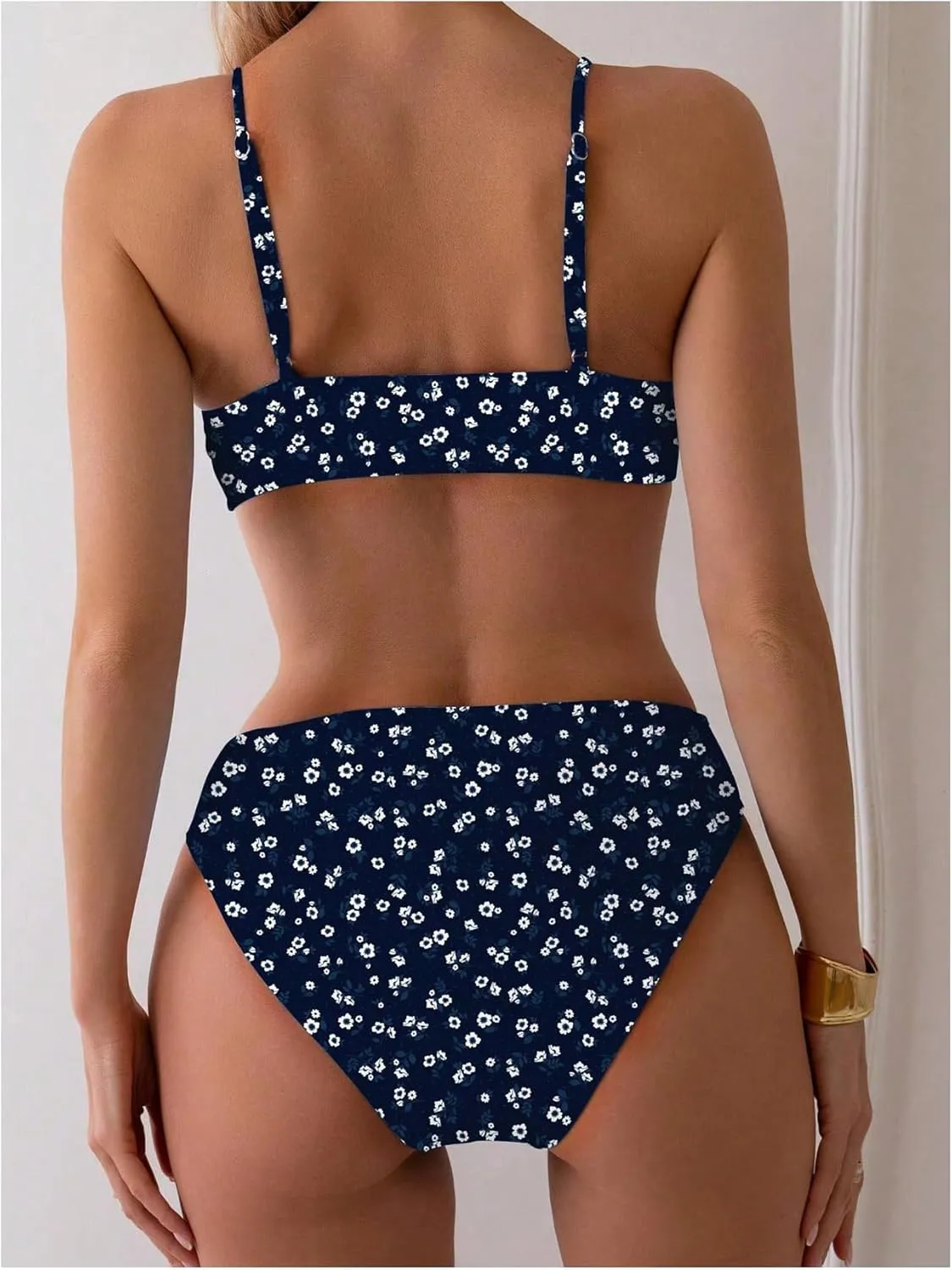 SOLY HUX Women's 2 Piece Bathing Suit Floral Print High Waisted Scoop Neck Cute Bikini Set Beachwear