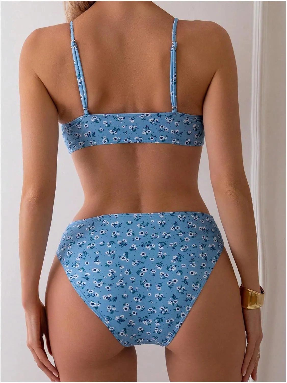 SOLY HUX Women's 2 Piece Bathing Suit Floral Print High Waisted Scoop Neck Cute Bikini Set Beachwear