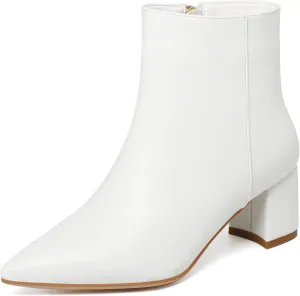 SoundSky Chunky Go Go Boots Women Pointed Toe Ankle Boots Block Heel Side Zipper High Heel Short Booties