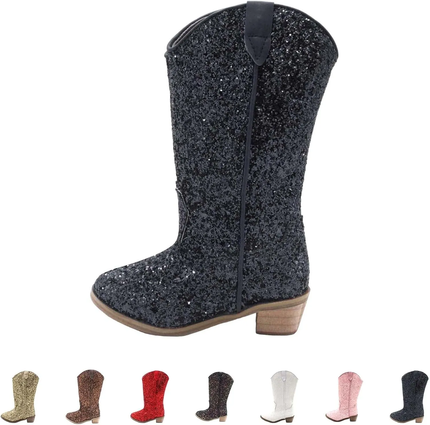 Sparkly Boots for Girls Cowboy Boots Square Toe Kids Boots Embroidered Western Boots Cow Girl Boots for Toddler
