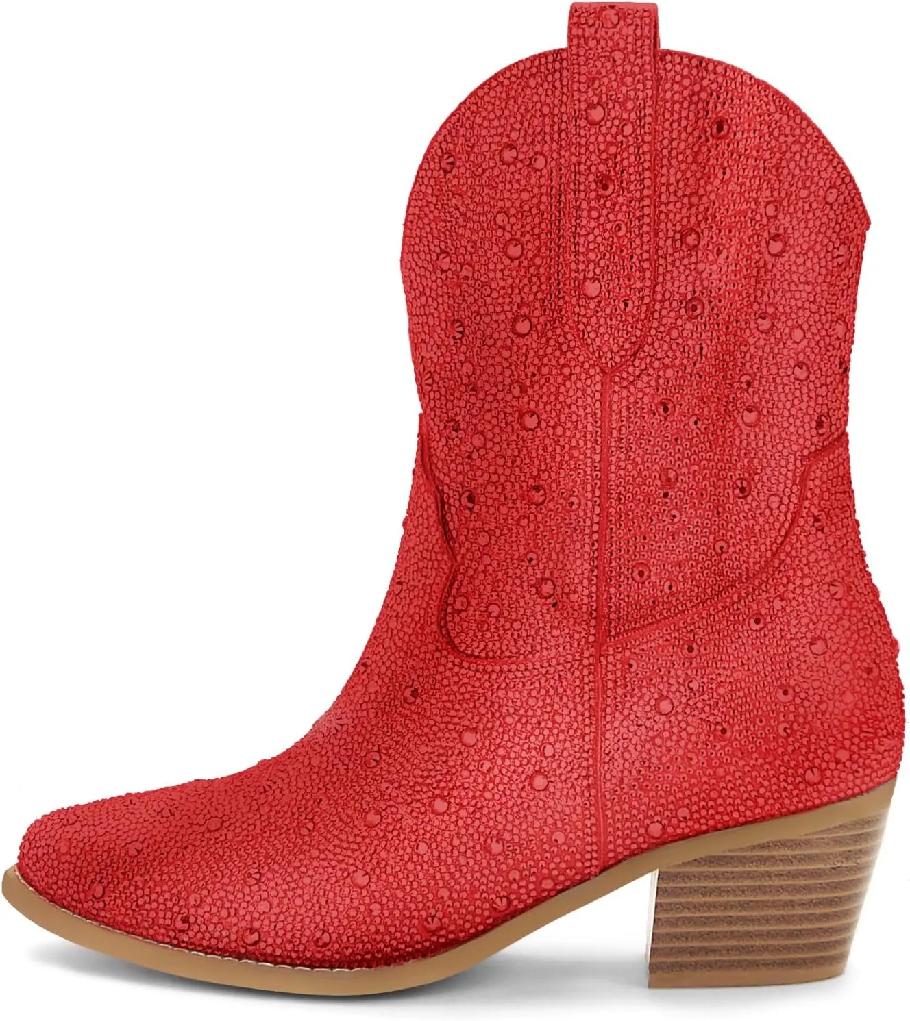 STALOV Short Cowgirl Boots for Women Embroidered Cowboy Ankle Boots,Pointed Toe Low Chunky Heel Pull On Western Stitched Boots