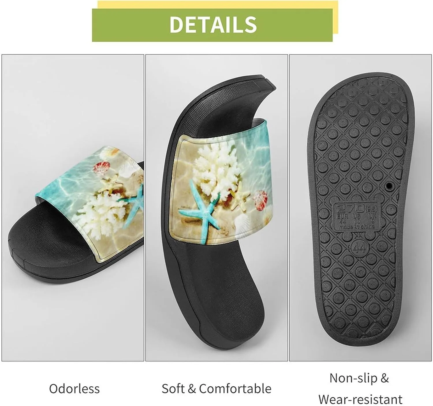 Starfish Coral And Seashell on Beach House Slippers for Women Men Shower Slides Bathroom Sandals