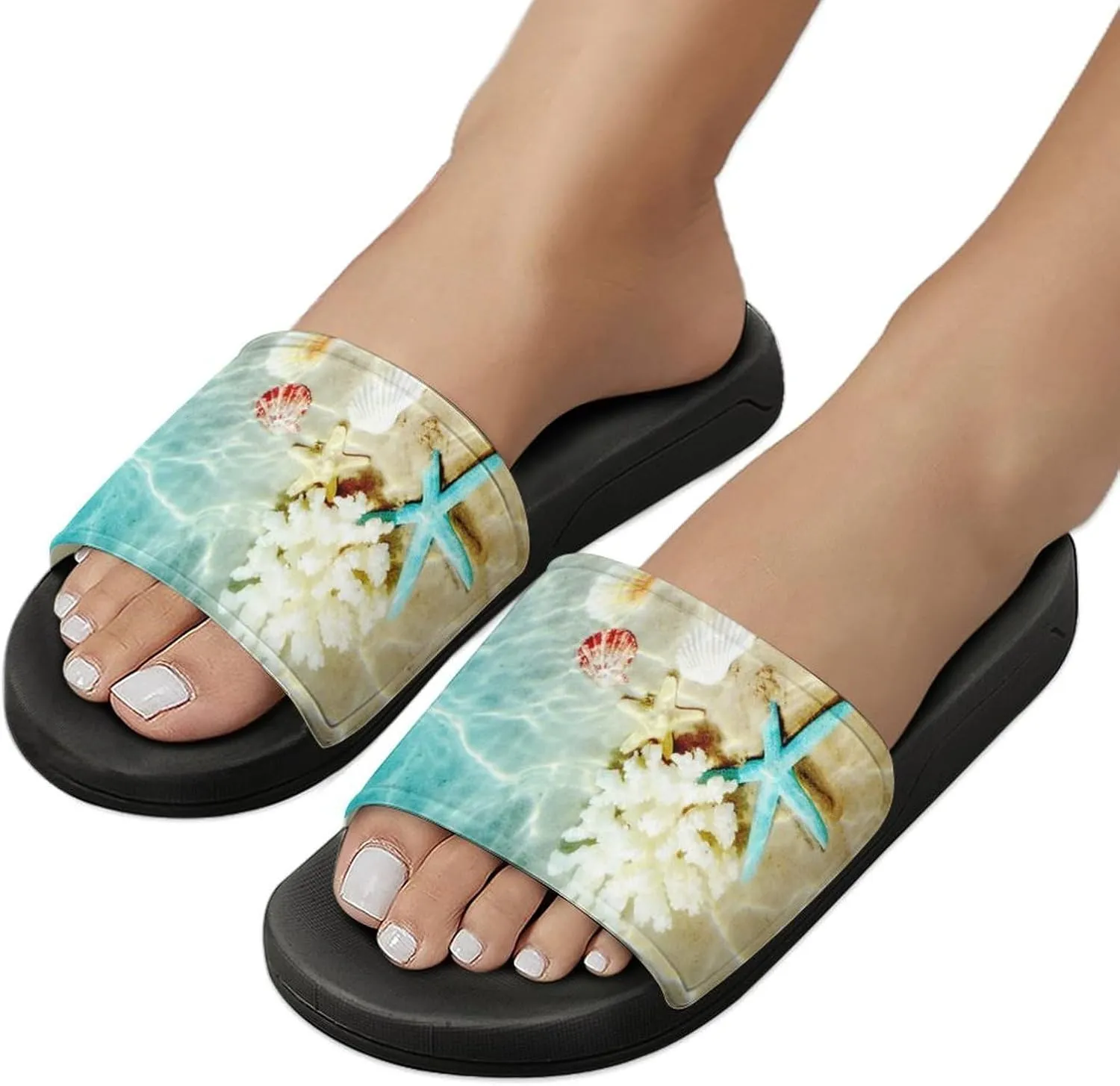 Starfish Coral And Seashell on Beach House Slippers for Women Men Shower Slides Bathroom Sandals