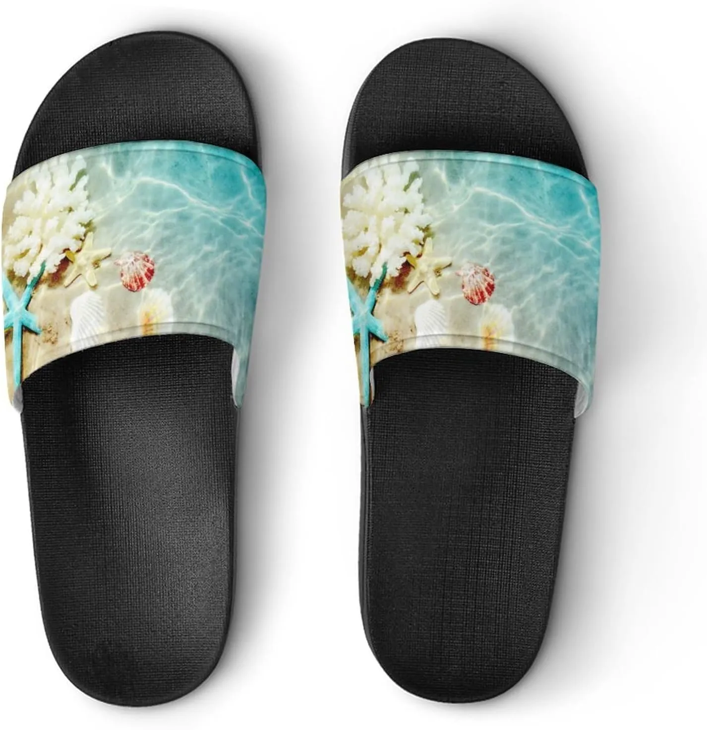 Starfish Coral And Seashell on Beach House Slippers for Women Men Shower Slides Bathroom Sandals