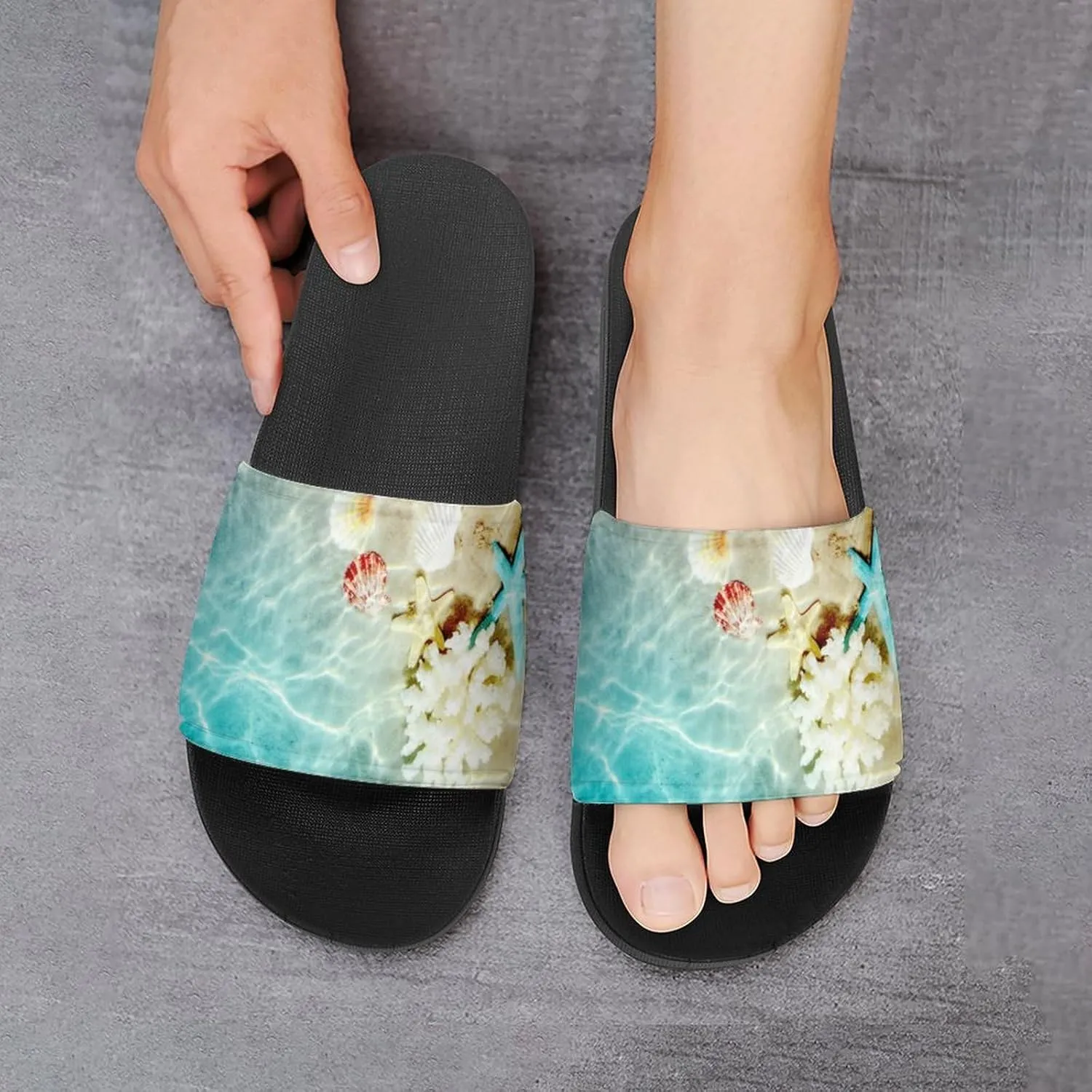 Starfish Coral And Seashell on Beach House Slippers for Women Men Shower Slides Bathroom Sandals