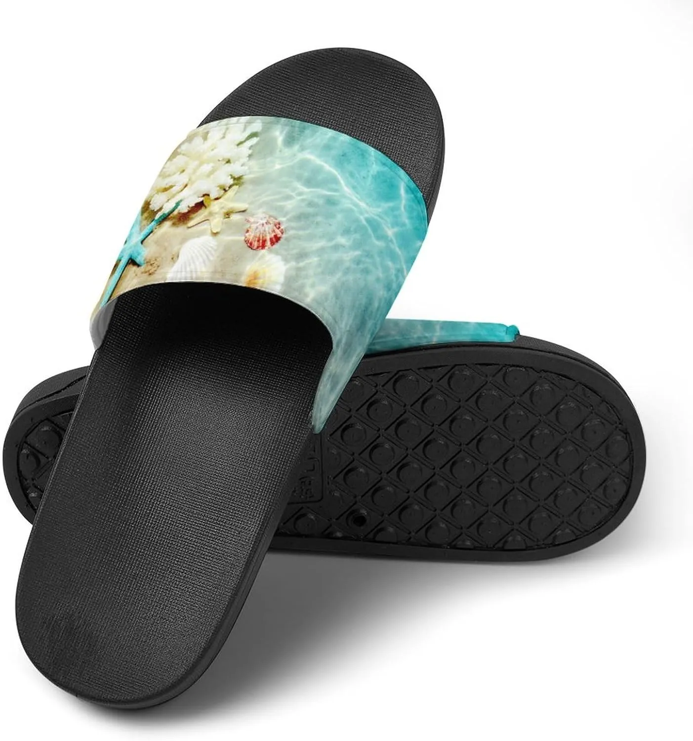 Starfish Coral And Seashell on Beach House Slippers for Women Men Shower Slides Bathroom Sandals