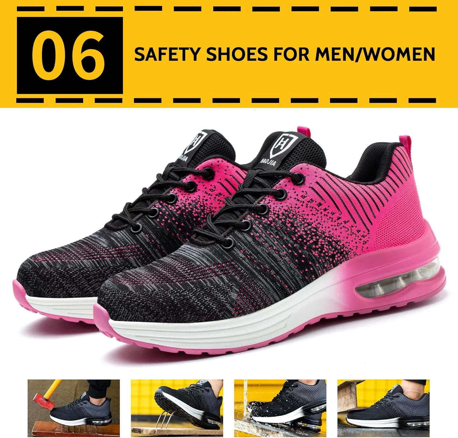 Steel Toe Shoes for Men Women Breathable Safety Work Sneakers Lightweight Comfortable Proof Slip Resistant Fashion Sneakers Air Cushion Construction Industrial Safety Shoes