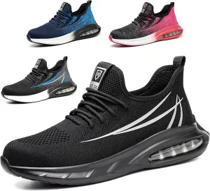 Steel Toe Shoes for Men Women Breathable Safety Work Sneakers Lightweight Comfortable Proof Slip Resistant Fashion Sneakers Air Cushion Construction Industrial Safety Shoes