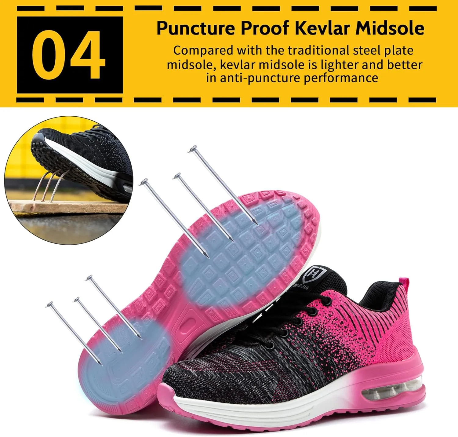 Steel Toe Shoes for Men Women Breathable Safety Work Sneakers Lightweight Comfortable Proof Slip Resistant Fashion Sneakers Air Cushion Construction Industrial Safety Shoes