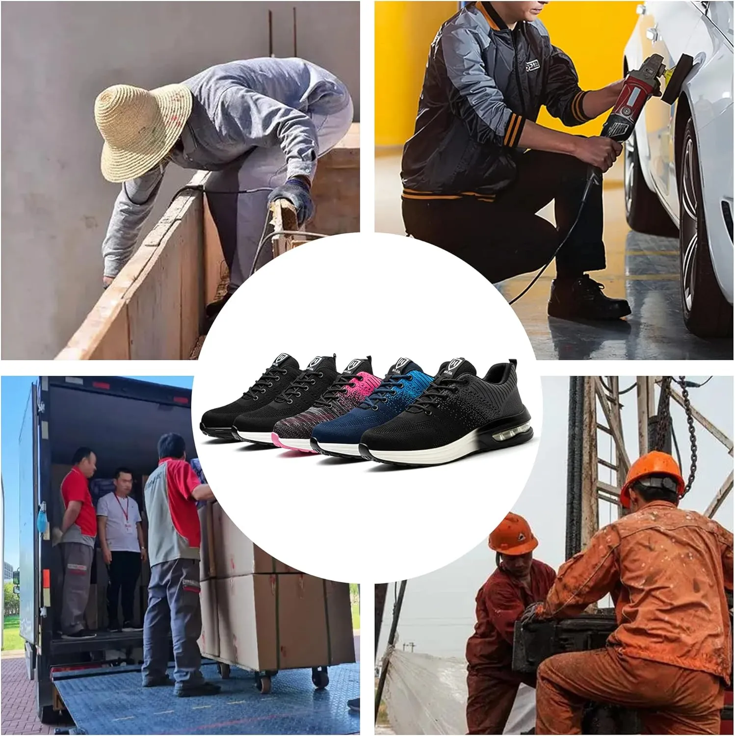 Steel Toe Shoes for Men Women Breathable Safety Work Sneakers Lightweight Comfortable Proof Slip Resistant Fashion Sneakers Air Cushion Construction Industrial Safety Shoes