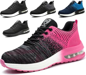 Steel Toe Shoes for Men Women Breathable Safety Work Sneakers Lightweight Comfortable Proof Slip Resistant Fashion Sneakers Air Cushion Construction Industrial Safety Shoes