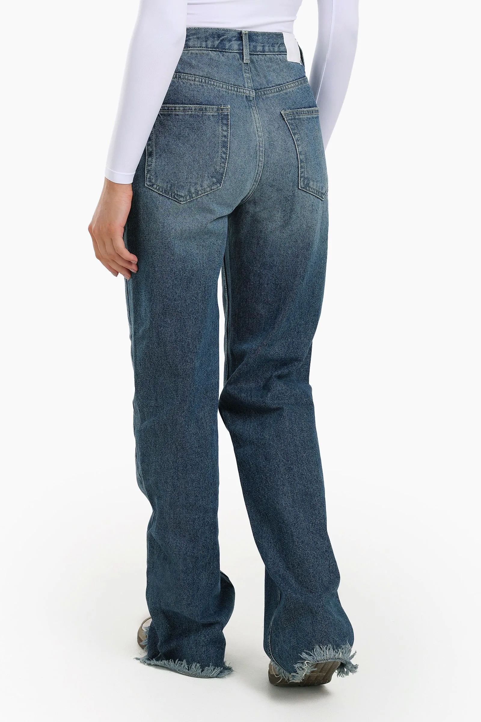 Straight Cut Jeans with Fringes