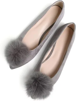 Stunner Women's Ballet Flats Fashion Pointed Toe Dress Flats Soft Suede Flat Shoes Casual Plush Ball Slip On Walking Shoes