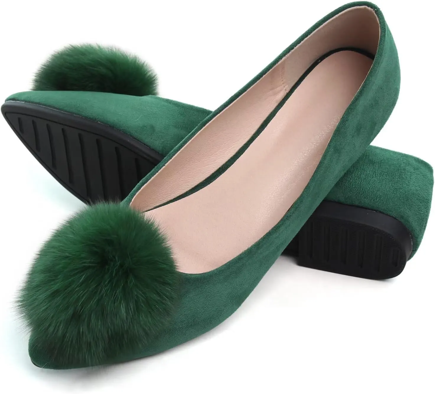 Stunner Women's Ballet Flats Fashion Pointed Toe Dress Flats Soft Suede Flat Shoes Casual Plush Ball Slip On Walking Shoes