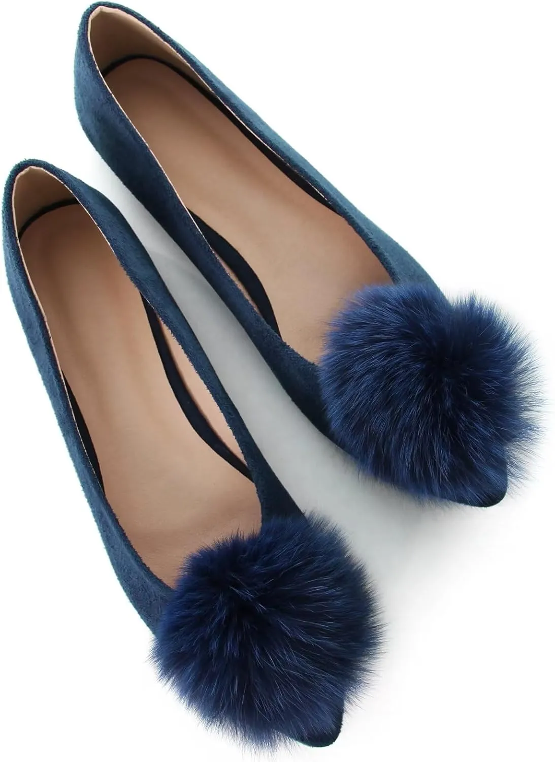 Stunner Women's Ballet Flats Fashion Pointed Toe Dress Flats Soft Suede Flat Shoes Casual Plush Ball Slip On Walking Shoes