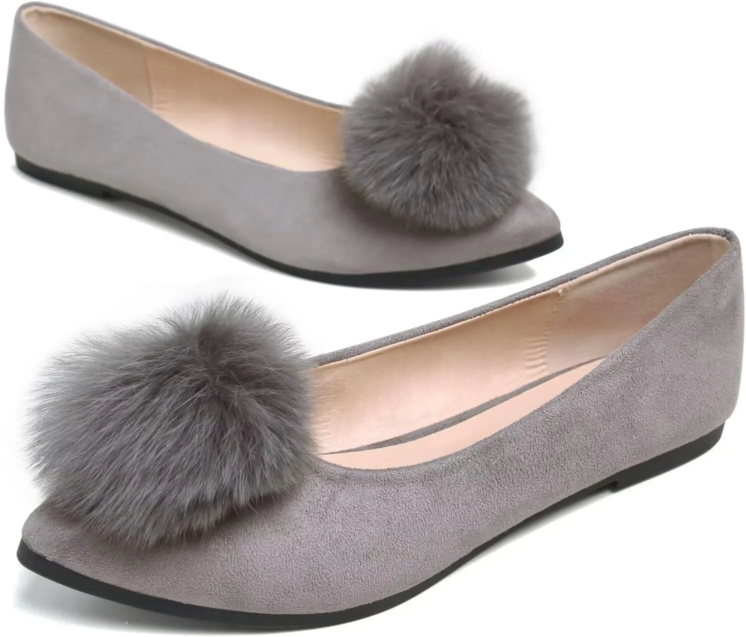 Stunner Women's Ballet Flats Fashion Pointed Toe Dress Flats Soft Suede Flat Shoes Casual Plush Ball Slip On Walking Shoes